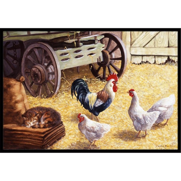 Jensendistributionservices Rooster & Hens Chickens in the Barn Indoor or Outdoor Mat, 24 x 36 MI2557370 - main